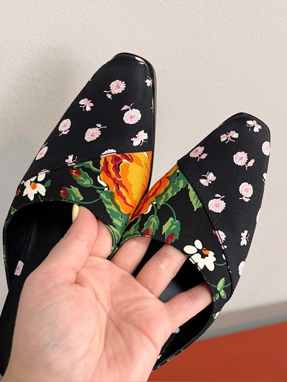 3.1 Phillip Lim Agatha Floral Silk Kitten Heel Mule Black Size 36/6 Designer